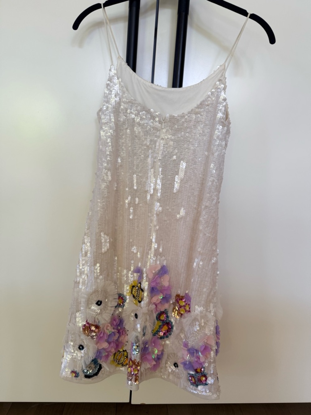 MacDuggal Ivory Sequin Mini Dress with 3D Floral Embellishments - Picture 6 of 11